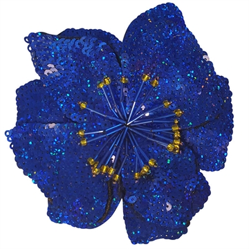 Applikation blå blomst 14x13 cm palietter 3d
